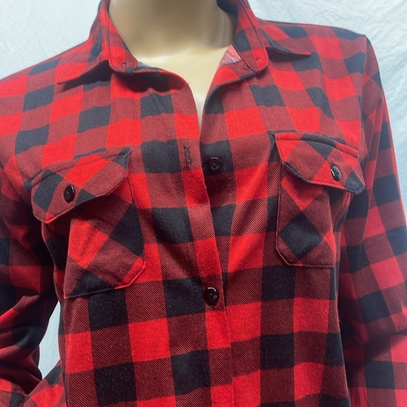 G Collection Womens Black & Red Plaid Long Sleeve Button Down Shirt - Picture 3 of 8